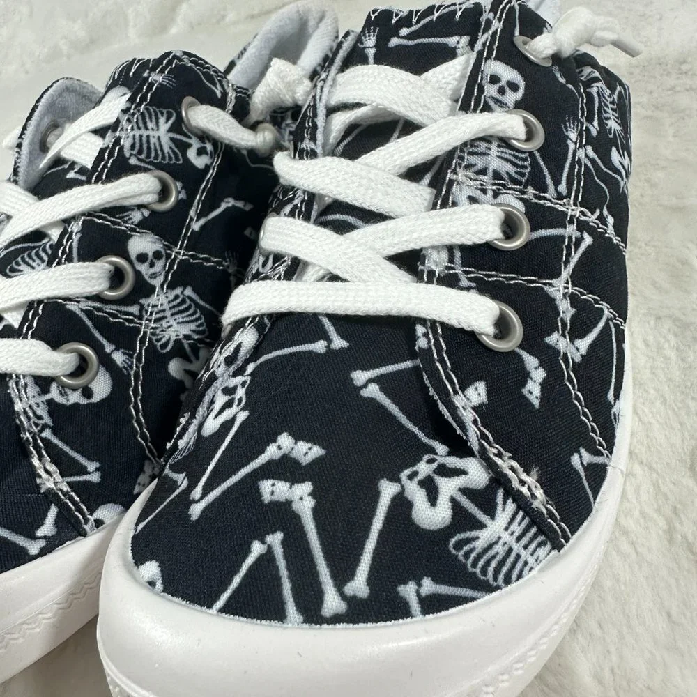 Women's Sneakers Skull - Black & White Skeleton Sneakers lace up New - Picture 7 of 8